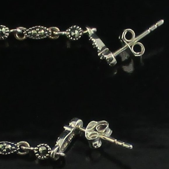 Blue Crystal & Marcasite Dangle Earrings - Picture 14 of 14